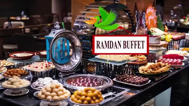 Bird Flying Ramdan Buffet Board Buffet Background Hotel Wedding Buffet — Αρχείο Βίντεο