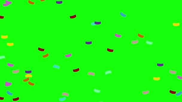 Yeşil Ekran Animasyon Konsept Konfeti Yağmuru Renkli Konfeti Üzerine Düşen — Stok video