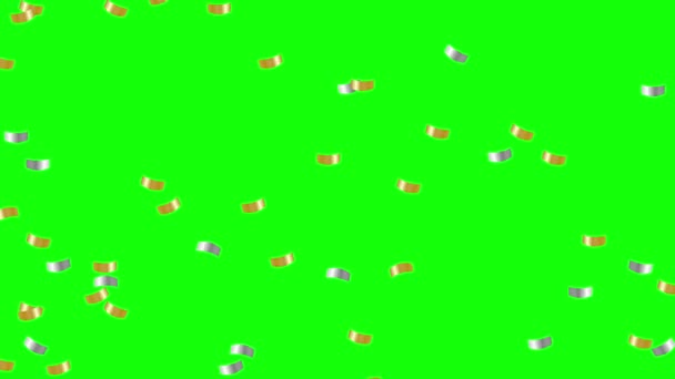 Золотая Серебряная Анимация Конфетти Падающих Зеленый Экран Анимация Мультфильм Конфетти — стоковое видео