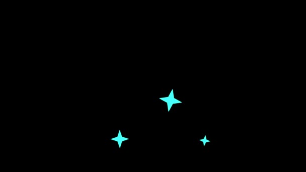 Cyan Leuchtende Sternteilchen Auf Schwarzem Bildschirm Bewegungsgrafik Funkeln Explodierte Schwarzer — Stockvideo