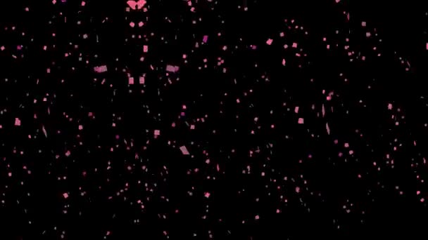 粉红五彩纸屑在黑色背景 五彩斑斓的五彩纸屑上飘落的动画 — 图库视频影像