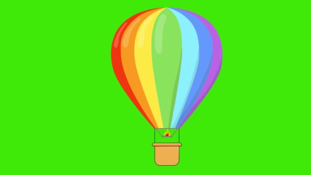 Горячий Воздушный Шар Полет Мультфильм Красочный Воздушный Шар Корзиной Воздушный — стоковое видео