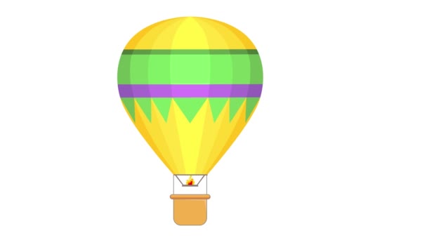 Balão Quente Voando Balão Colorido Dos Desenhos Animados Com Cesta — Vídeo de Stock
