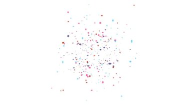 Beyaz arkaplan / animasyon / konsept / konfeti yağmuru / renkli konfeti patlaması üzerine renkli konfeti animasyonu patladı