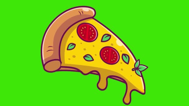 Cartoon Pizza Plak Met Kaas Smelten Motion Graphics Animatie Groen — Stockvideo