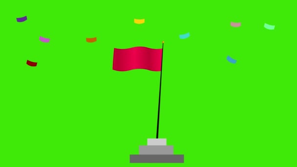 Σημαία Επιτυχία Και Κομφετί Που Υπάγονται Στο Πράσινο Φόντο Πτώση — Αρχείο Βίντεο