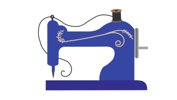 ホワイトバックグラウンドの縫製機 縫製機 服ステッチ 2Dアニメーション — ストック動画