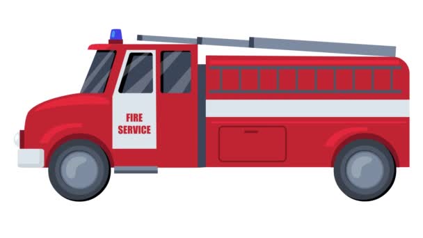 Fire Service Truck White Background Fire Service Emergency Animation Cartoon — Stock Video