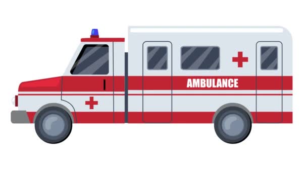 Beyaz Arka Planda Ambulans Ambulans Acil Durum Animasyon Çizgi Film — Stok video