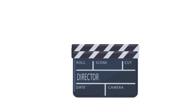 Clapperboard Vit Bakgrund Action Ready Filmproduktion Animation Tecknad Film — Stockvideo
