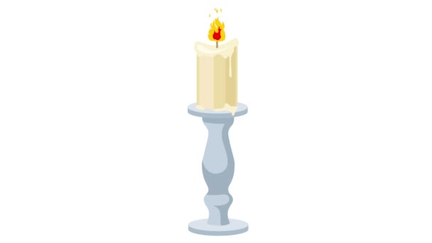 Svíčky Hořící Svícnech Bílé Pozadí Hořící Oheň Svíčky Animace Kreslené — Stock video