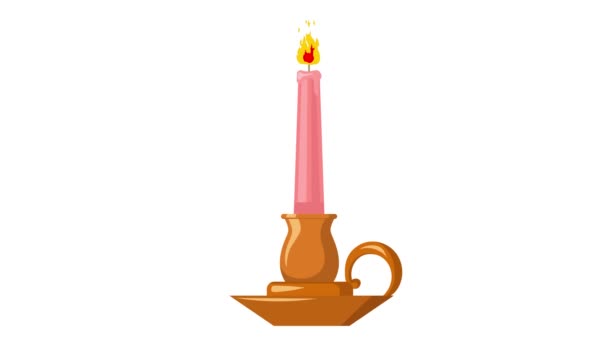 烛台上的蜡烛 白色背景 燃烧的火 2D动画 — 图库视频影像