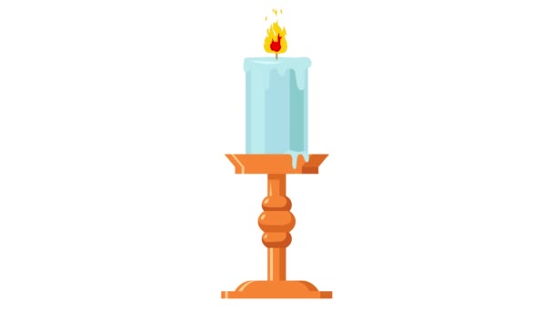 Svíčky Hořící Svícnech Bílé Pozadí Hořící Oheň Svíčky Animace Kreslené — Stock video