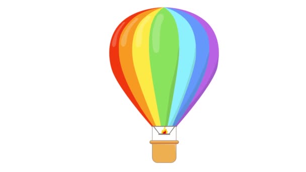 Hot Air Balloon Flying Tecknad Färgglad Ballong Med Korg Luftballong — Stockvideo