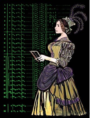 Ada Lovelace with her algorithm in background. clipart