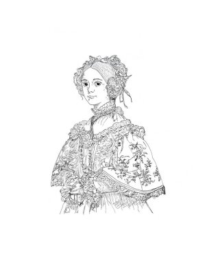 Hand drawn pen illustration of Ada King, Countess Lovlace (1815-1852), 19th century British computer scientist clipart