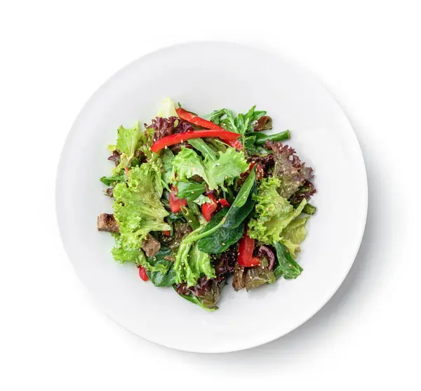 Gesunder Salat Mit Gegrilltem Rindfleisch Tomaten Paprika Salat Rucola Französischen — Stockfoto