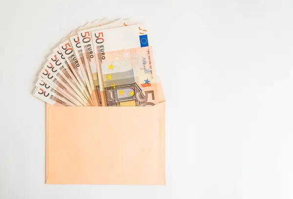 Euro Currency Banknotes Envelope Isolated White Background European Money Cash — Stock Photo, Image