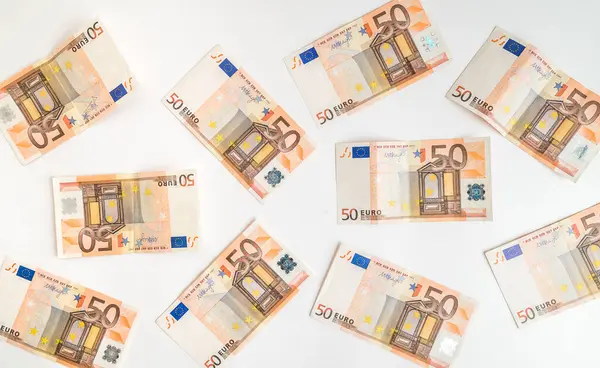 Billetes Euros Aislados Sobre Fondo Blanco Dinero Europeo Efectivo Con — Foto de Stock