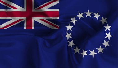 Cook Adaları 'nın yüksek detaylı bayrağı. Ulusal Cook Adaları bayrağı. 3B illüstrasyon.