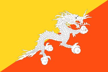 Bhutan 'ın yüksek detaylı bayrağı. Ulusal Butan bayrağı. Asya. 3B illüstrasyon.