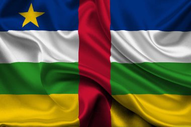 Orta Afrika Cumhuriyeti 'nin yüksek detaylı bayrağı. Ulusal Orta Afrika Cumhuriyeti bayrağı. Afrika. 3B illüstrasyon.