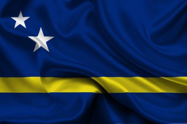 Curacao 'nun yüksek detaylı bayrağı. Ulusal Curacao bayrağı. Güney Amerika. 3B illüstrasyon.