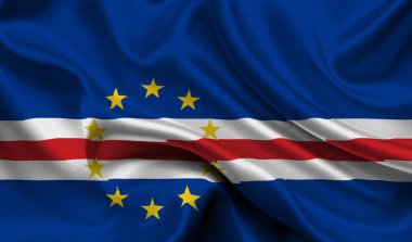 Cape Verde 'nin yüksek detaylı bayrağı. Ulusal Cape Verde bayrağı. Afrika. 3B illüstrasyon.