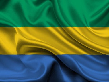 Gabon 'un yüksek detaylı bayrağı. Ulusal Gabon bayrağı. Afrika. 3B illüstrasyon.