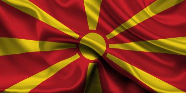 Kuzey Makedonya 'nın yüksek kapsamlı bayrağı. Ulusal Kuzey Makedonya bayrağı. Avrupa. 3B illüstrasyon.