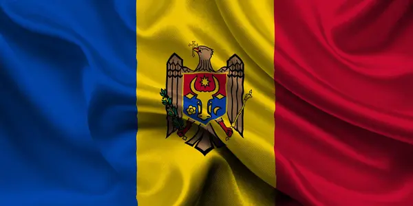 Moldova 'nın yüksek detaylı bayrağı. Ulusal Moldova bayrağı. Avrupa. 3B illüstrasyon.