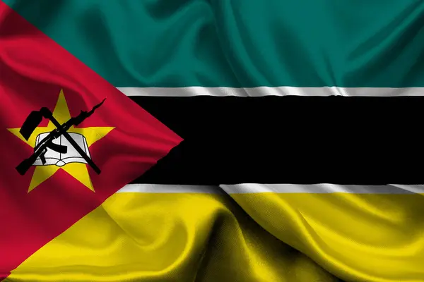 Mozambik 'in yüksek detaylı bayrağı. Ulusal Mozambik bayrağı. Afrika. 3B illüstrasyon.