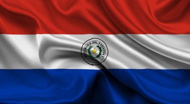 Paraguay 'ın yüksek detaylı bayrağı. Ulusal Paraguay bayrağı. Güney Amerika. 3B illüstrasyon.