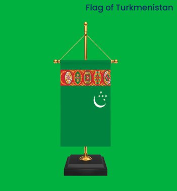 High detailed flag of Turkmenistan. National Turkmenistan flag. Asia. 3D illustration.