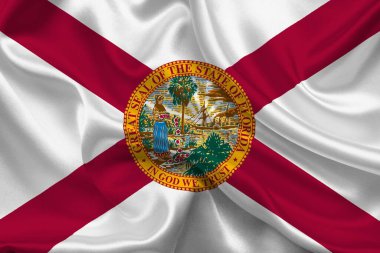 Florida 'nın yüksek detaylı bayrağı. Florida eyalet bayrağı, Florida bayrağı. Florida eyaleti bayrağı. ABD. Amerika.