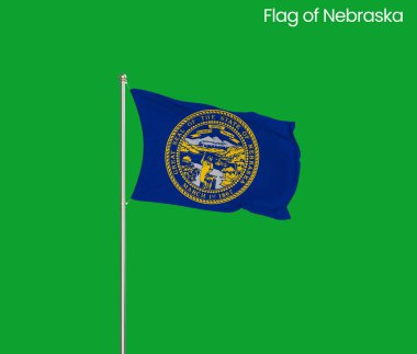Nebraska 'nın yüksek detaylı bayrağı. Nebraska eyalet bayrağı, Ulusal Nebraska bayrağı. Nebraska bayrağı. ABD. Amerika. Yeşil arka plan. 3 Boyutlu Hazırlama.