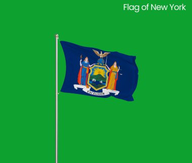 New York 'un yüksek detaylı bayrağı. New York bayrağı, New York bayrağı. New York eyaleti bayrağı. ABD. Amerika.