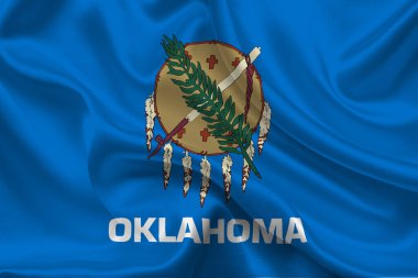 Oklahoma 'nın yüksek detaylı bayrağı. Oklahoma eyalet bayrağı, Ulusal Oklahoma bayrağı. Oklahoma eyaleti bayrağı. ABD. Amerika.