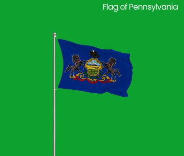 Pennsylvania 'nın yüksek detaylı bayrağı. Pennsylvania eyalet bayrağı, Ulusal Pennsylvania bayrağı. Pennsylvania eyaleti bayrağı. ABD. Amerika.