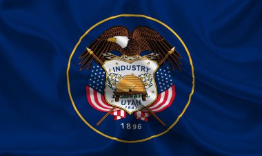 Utah 'ın yüksek detaylı bayrağı. Utah eyalet bayrağı, Ulusal Utah bayrağı. Utah bayrağı. ABD. Amerika.