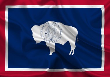 Wyoming 'in yüksek detaylı bayrağı. Wyoming eyalet bayrağı, Ulusal Wyoming bayrağı. Wyoming bayrağı. ABD. Amerika.