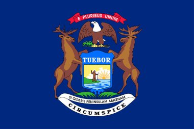 Michigan 'ın yüksek detaylı bayrağı. Michigan eyalet bayrağı, Michigan bayrağı. Michigan bayrağı. ABD. Amerika.
