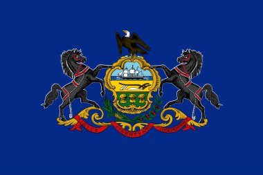 Pennsylvania 'nın yüksek detaylı bayrağı. Pennsylvania eyalet bayrağı, Ulusal Pennsylvania bayrağı. Pennsylvania eyaleti bayrağı. ABD. Amerika.