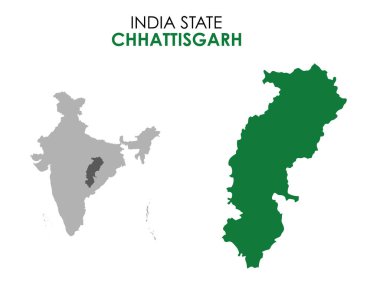 Hint devletinin Chhattisgarh haritası. Chhattisgarh harita çizimi. Beyaz Arkaplan.
