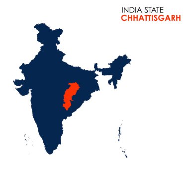 Hint devletinin Chhattisgarh haritası. Chhattisgarh harita çizimi. Beyaz Arkaplan.