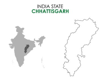 Hint devletinin Chhattisgarh haritası. Chhattisgarh harita çizimi. Beyaz Arkaplan.