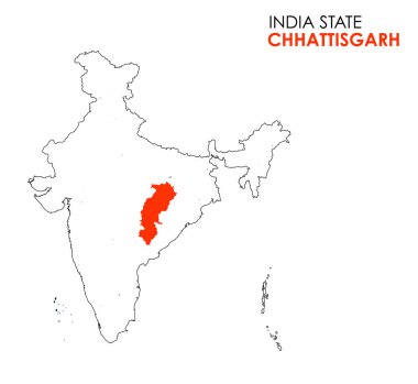 Hint devletinin Chhattisgarh haritası. Chhattisgarh harita çizimi. Beyaz Arkaplan.