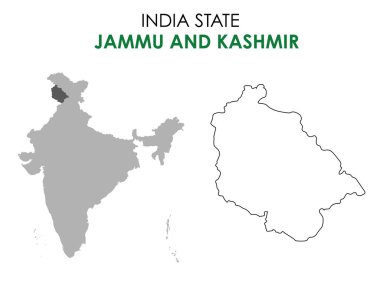 Jammu ve Hindistan devletinin haritası. Jammu ve kaşmir harita vektör çizimi.