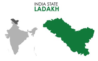 Hint devletinin Ladakh haritası. Ladakh harita vektör çizimi. Beyaz arkaplanda Ladakh vektör haritası.