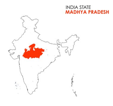 Madhya Pradesh Hint devletinin haritası. Madhya Pradesh harita vektör çizimi. Beyaz arkaplan.